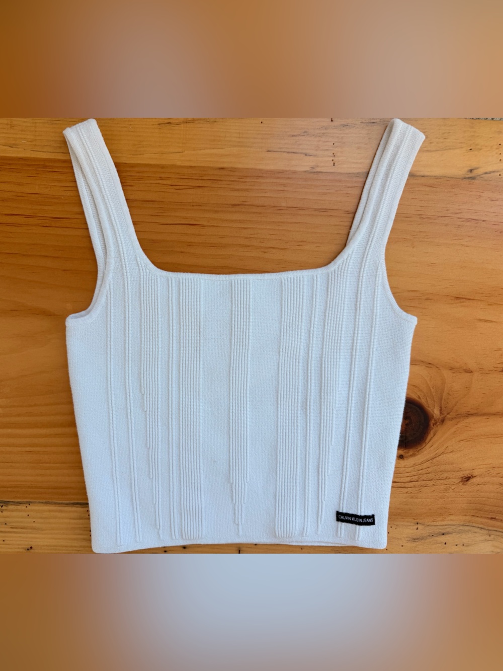 Calvin Klein Jeans Cream Ribbed Knit Top